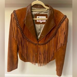 BURNING MAN )’( VINTAGE DIAMOND LEATHERS SUEDE & FRINGE WESTERN LEATHER JACKET